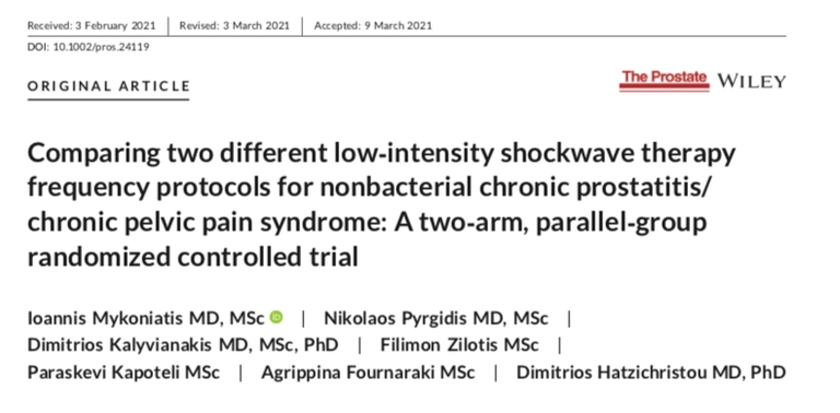 3. Comparing two different low intensity shockwave therapy frequency protocols for nonbacterial chronic prostatitis chronic pelvic pain syndrome